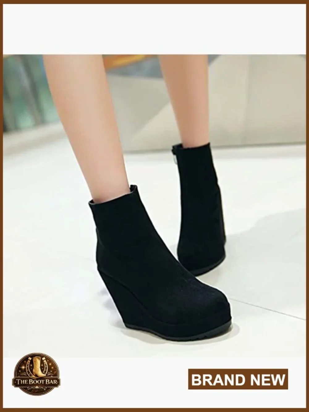 Wedge Heel Ankle Boots Platform Zipper Booties Leather Comfortable